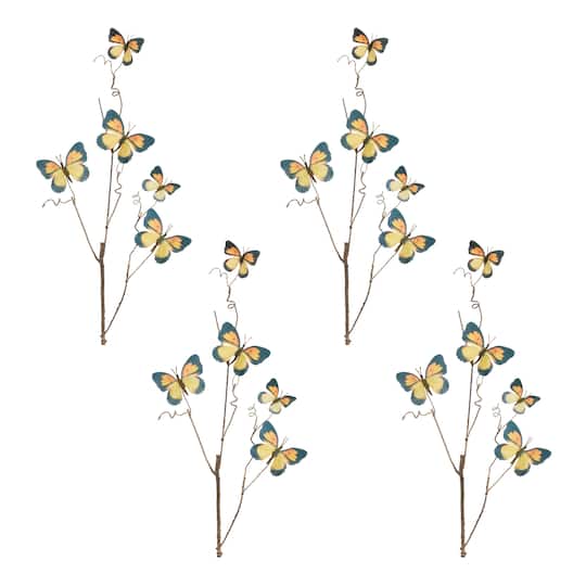 28" Blue & Yellow Hues Butterfly Twig Sprays, 4ct.